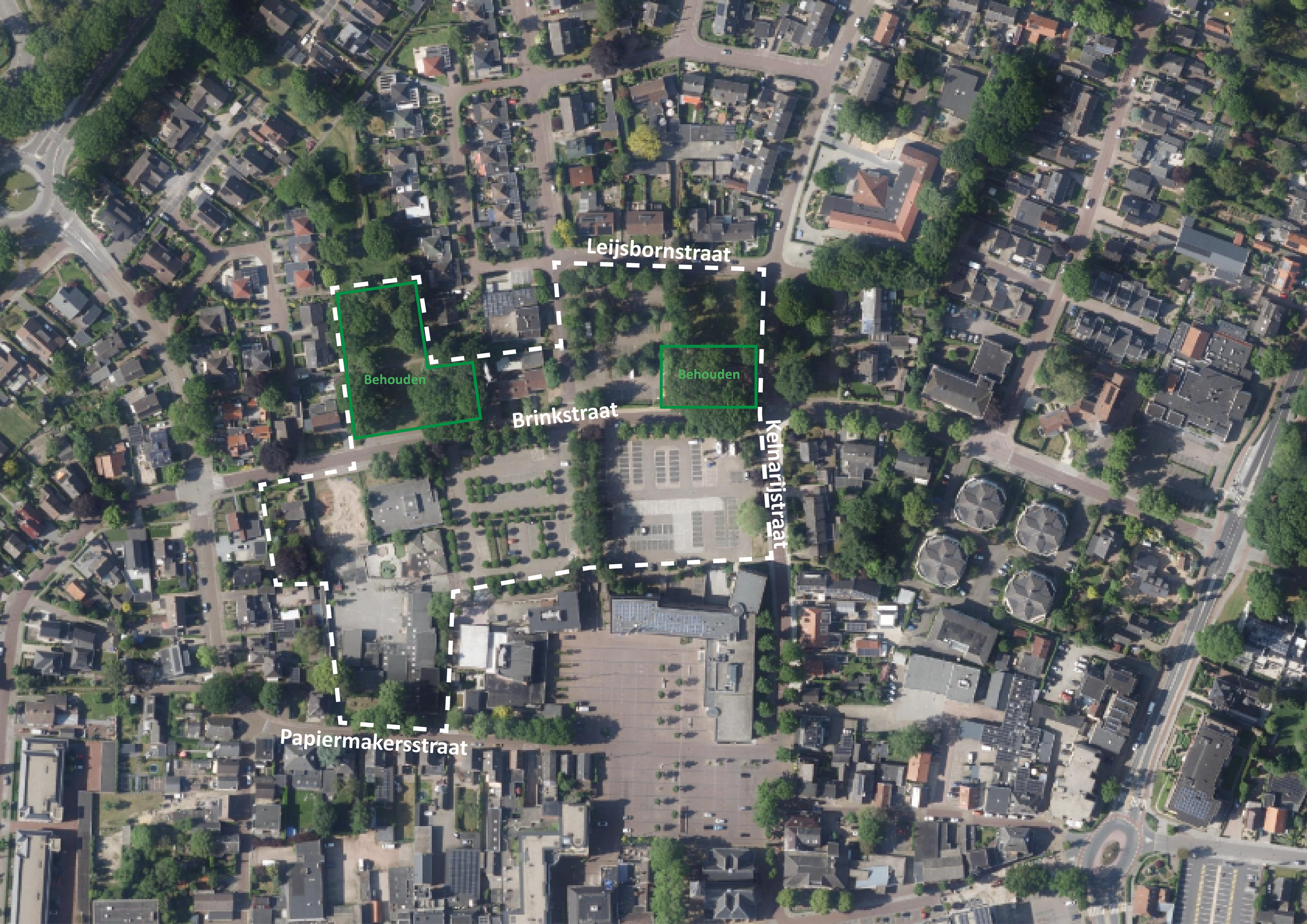 Huidige situatie Brinkstraat Putten (luchtfoto plangebied)